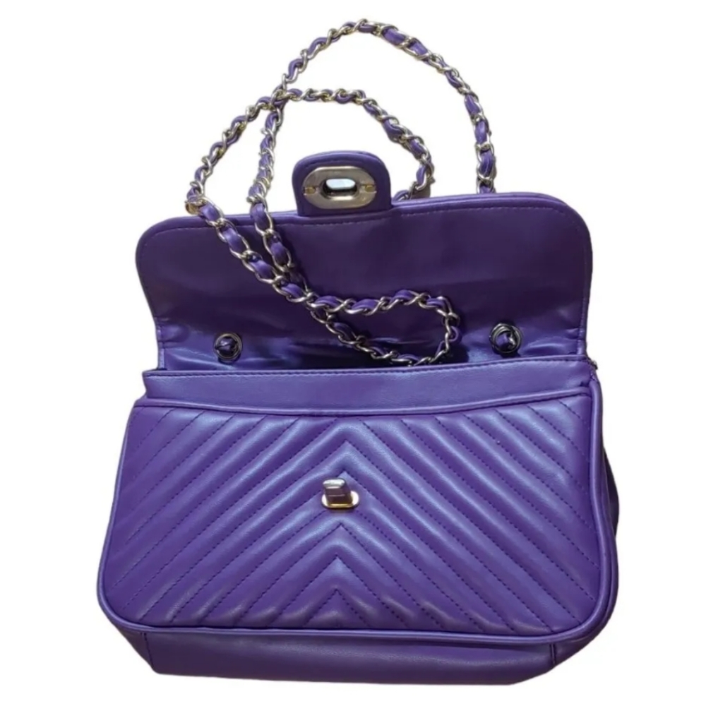 Handbag Monique Plum Purple Chain Shoulder Bag Med Crossbody Purse Chain Strap - Picture 4 of 9